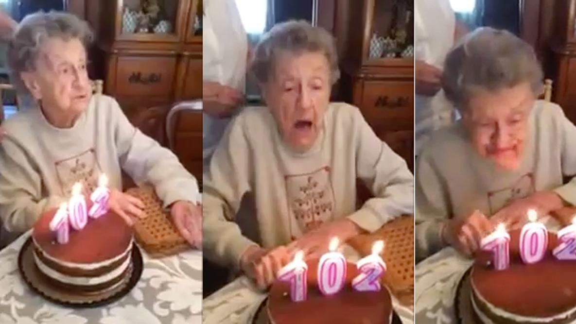 102 Year Old Woman Spits Out Her False Teeth While Blowing Candles Nova 100 0059