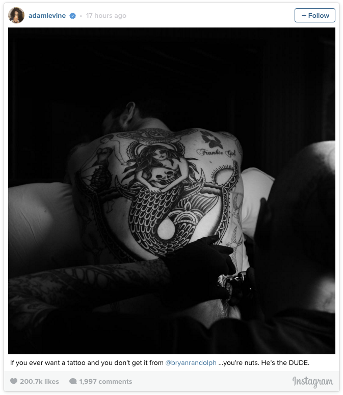 Adam Levine has a new tattoo and it is enormous | Nova 100